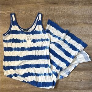 NWT Lauren Ralph Lauren Blue White Stripe Tie Dye Tank Sheath Maxi Dress Size L